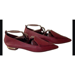 Women's Nicholas Kirkwood Beya Burgundy Leather Flats Loafers Size 6.5 (37 EU)